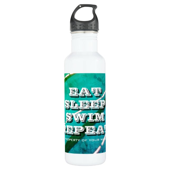 Sleep Swim Vintages Foto im Schwimmbad wiederholen Edelstahlflasche (Vorderseite)
