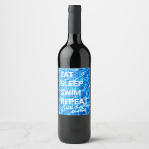 Sleep Swim wiederholen Schwimmen Personalisiert da Weinetikett