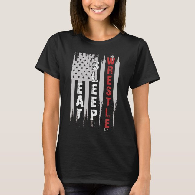 Sleep Wrestling USA Flag Wrestling essen T-Shirt (Vorderseite)
