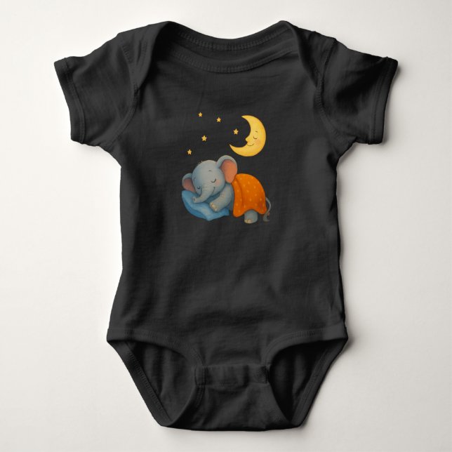 Sleeping Baby Elephant Under the Moon – Cute Dream Baby Strampler (Vorderseite)