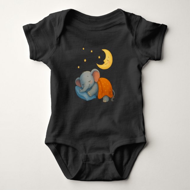 Sleeping Baby Elephant Under the Moon – Cute Dream Strampler (Vorderseite)
