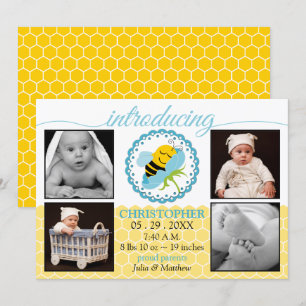 Sleeping Bee Baby Boy Photo Faire-part de naissanc