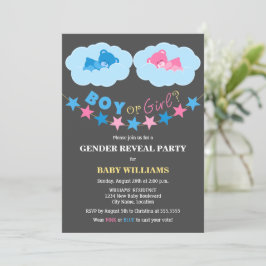 Sleeping Boy Girl Teddy Bears Gender Reveal Party Einladung
