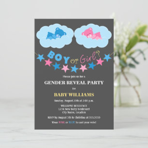 Sleeping Boy Girl Teddy Bears Gender Reveal Party Einladung