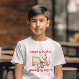 "Sleeping by Day Gaming by Night" Cat Video Game T-Shirt