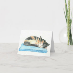 Sleeping Calico Kitten Notecard Karte