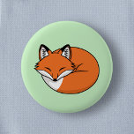 Sleeping Cartoon Fox on Green Button<br><div class="desc">Stylized cartoon drawing of a curled up sleeping fox.</div>