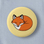 Sleeping Cartoon Fox on Yellow Button<br><div class="desc">Stylized cartoon drawing of a curled up sleeping fox.</div>