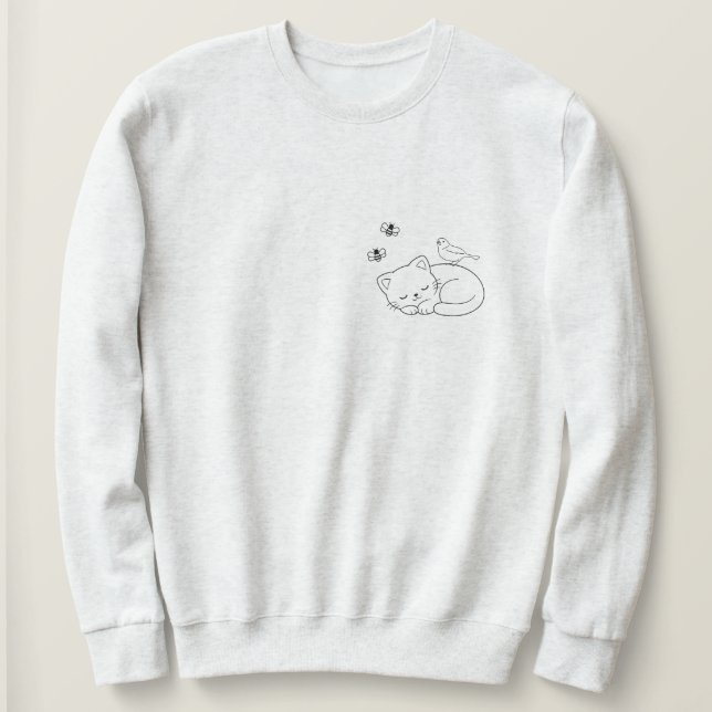Sleeping Cat Line Art Sweatshirt (Design vorne)