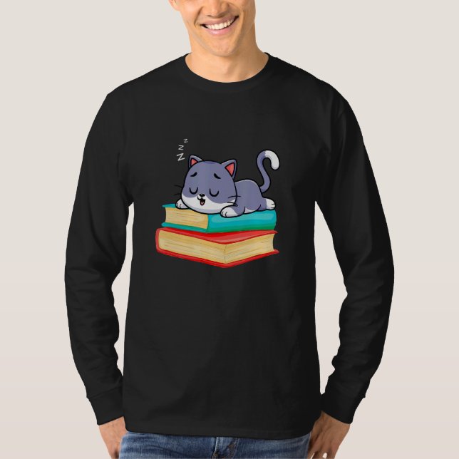 Sleeping Cat On Books Librarian bookish Cat & Book T-Shirt (Vorderseite)