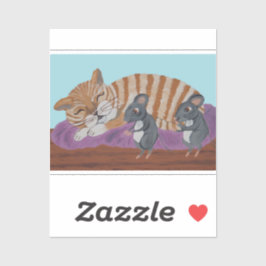 Sleeping Cat with Sneaky Mice  Aufkleber