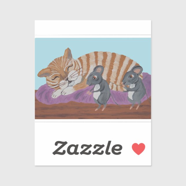 Sleeping Cat with Sneaky Mice  Aufkleber (Blatt)