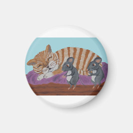 Sleeping Cat with Sneaky Mice  Magnet