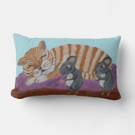 Sleeping Cat with Sneaky Mice Throw Pillow Lendenkissen