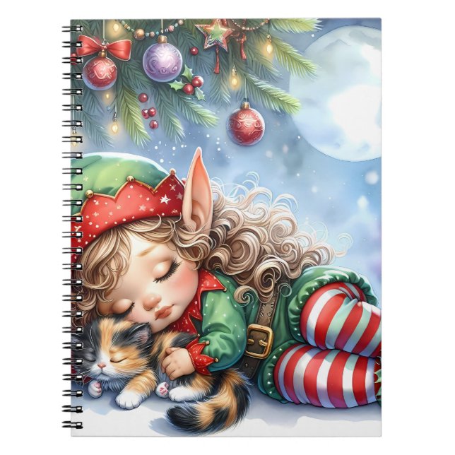 Sleeping Christmas Elf with Calico Kitten Notizblock (Vorderseite)