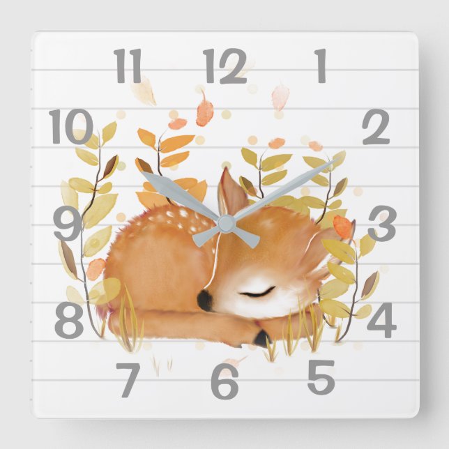 Sleeping Fawn Wall Clock Quadratische Wanduhr (Vorderseite)
