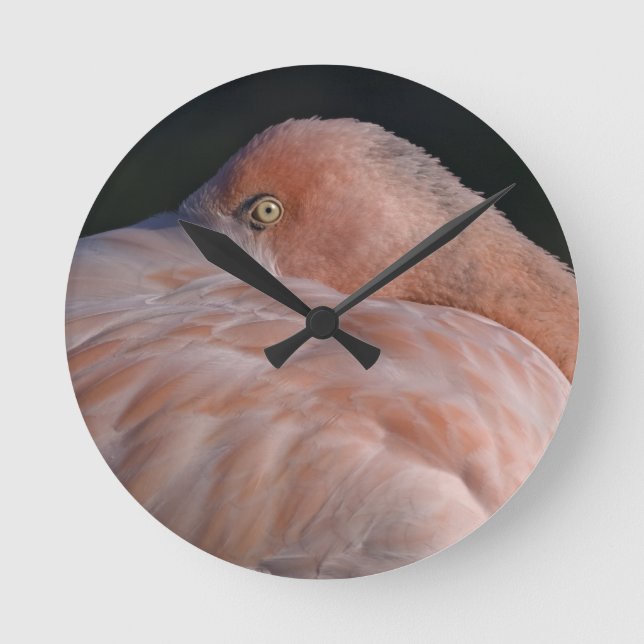 Sleeping Flamingo Clock Runde Wanduhr (Vorderseite)