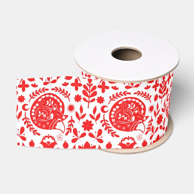 Sleeping Fox Folk Art Gift Wrapping Ripsband (Spule)