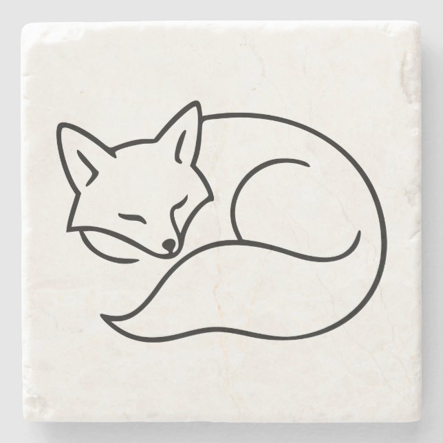 Sleeping Fox Line Art – Minimalist Home Accent Steinuntersetzer (Vorderseite)