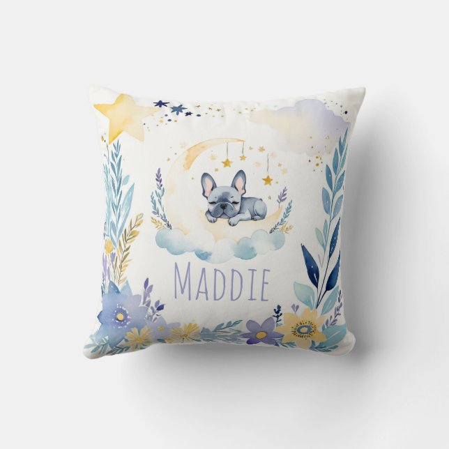 Sleeping French Bulldog Boho Nom Nursery Coussin (Verso)