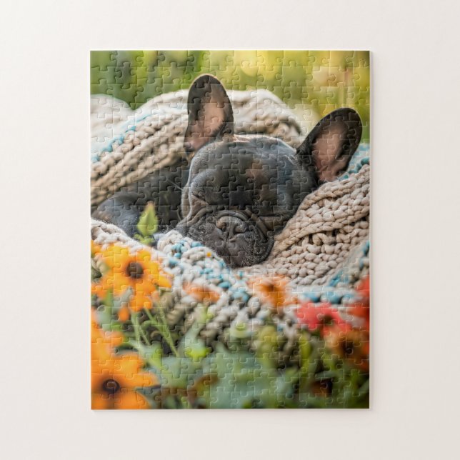 Sleeping Frenchie In Flower Meadow (Vertikal)