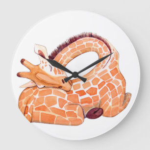 Sleeping Giraffe: Gentle Watercolor Große Wanduhr
