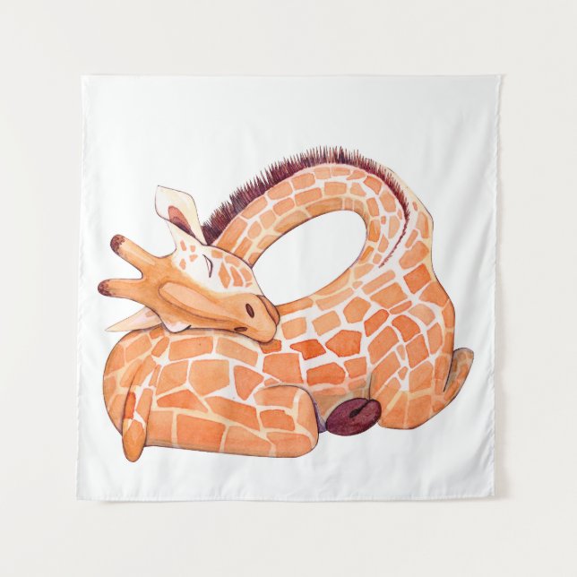 Sleeping Giraffe: Gentle Watercolor Wandteppich (Vorderseite)