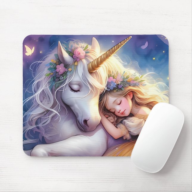 Sleeping Girl Unicorn Dreamscape Mousepad (Mit Mouse)