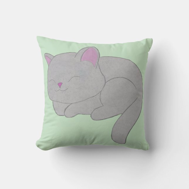 Sleeping Grey Kitten Throw Pillow Kissen (Vorderseite)