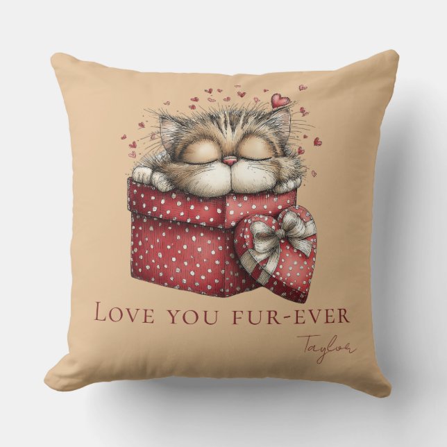Sleeping Kitten Love You Fur-Ever Warm Beige Kissen (Vorderseite)