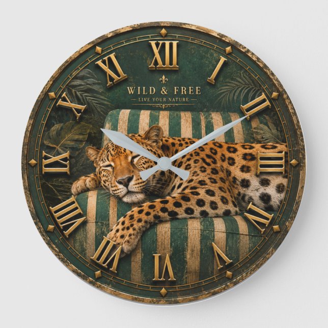 Sleeping Leopard Luxury Jungle  Große Wanduhr (Vorderseite)