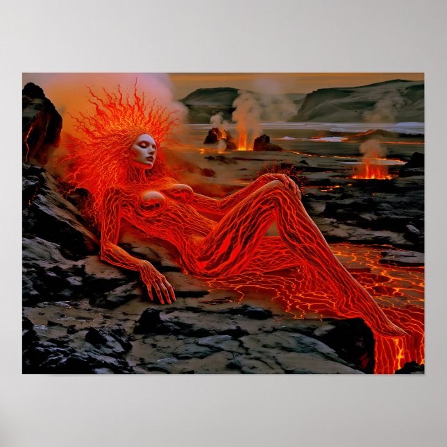 "Sleeping Magma" - Vulkanisches Frauenportrait Poster (Vorne)