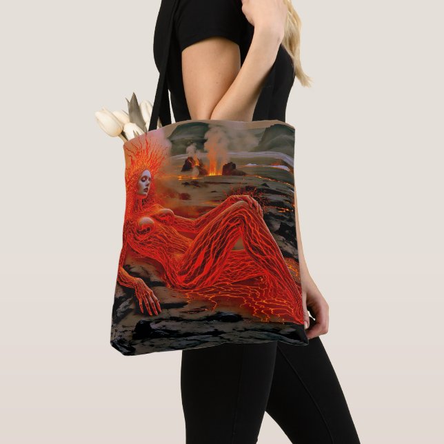 "Sleeping Magma" - Vulkanisches Frauenportrait Tasche (Von Nahem)