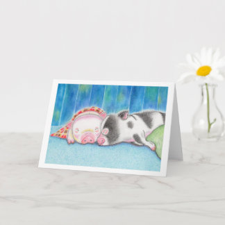 Sleeping Mini Pigs Piglets Folded Greeting Card Karte