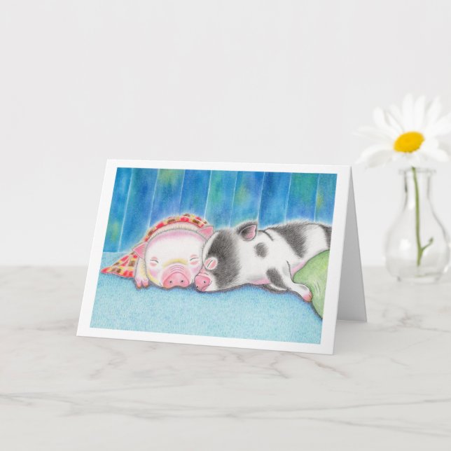 Sleeping Mini Pigs Piglets Folded Greeting Card Karte (Kleine Pflanze)