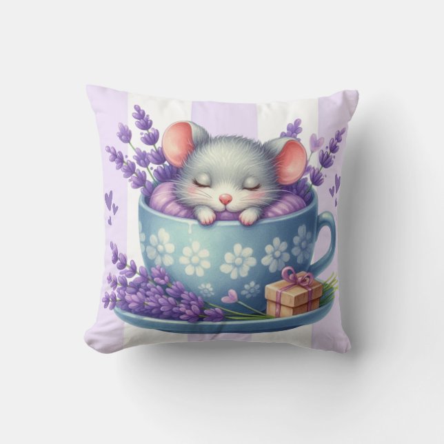 Sleeping Mouse in Teacup Kissen (Vorderseite)