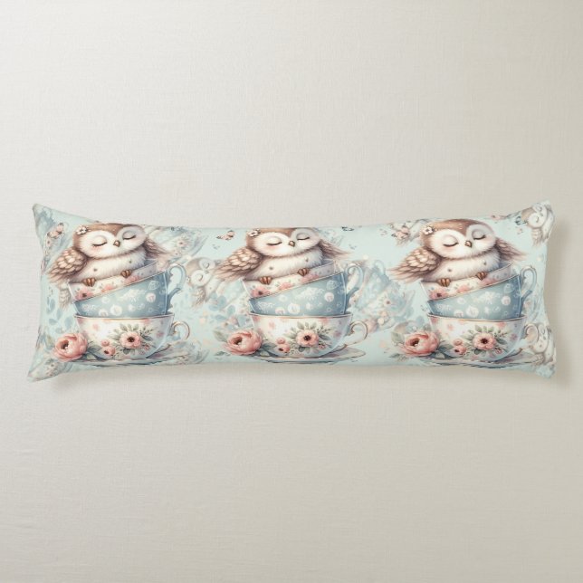 Sleeping Owl in Stacked Floral Teacups Seitenschläferkissen (Vorderseite)