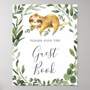 Sleeping Sloth Baby Shower Guestbook Sign Poster