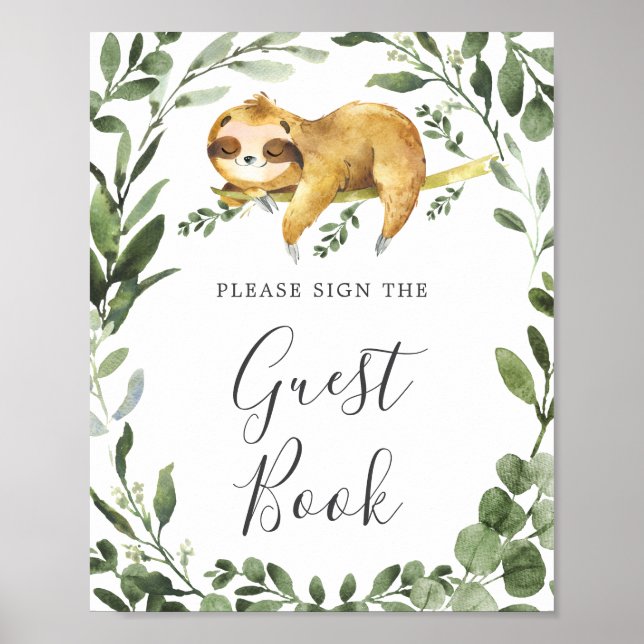 Sleeping Sloth Baby Shower Guestbook Sign Poster (Vorne)