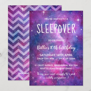 Sleepover Aquarellgalaxie und Sterne Einladung