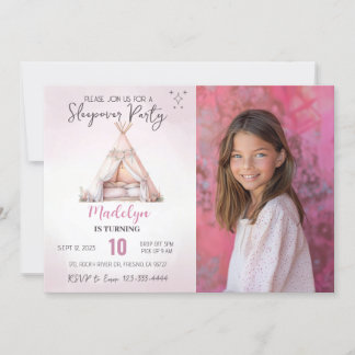 Sleepover Foto Boho Teepee Slumber Party Geburtsta Einladung