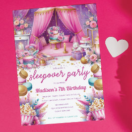 Sleepover Girl Geburtstagspastel Pink Lila Gold Einladung