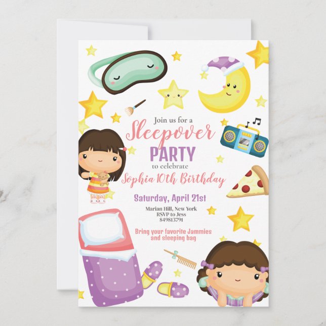Sleepover Girl Slumber Party Geburtstag Einladung (Vorderseite)