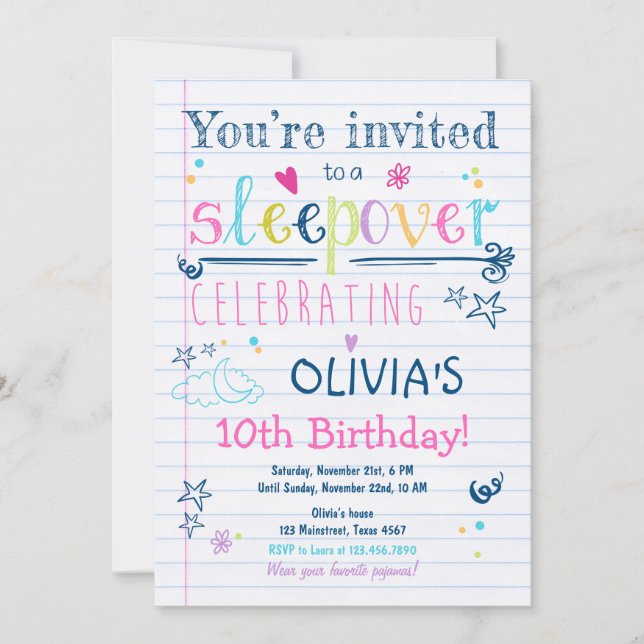 Sleepover Invitation Fête du bois d'oeuvre Pyjamas (Devant)