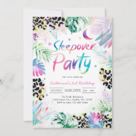 Sleepover Leopard Party Birthday Invitation Einladung