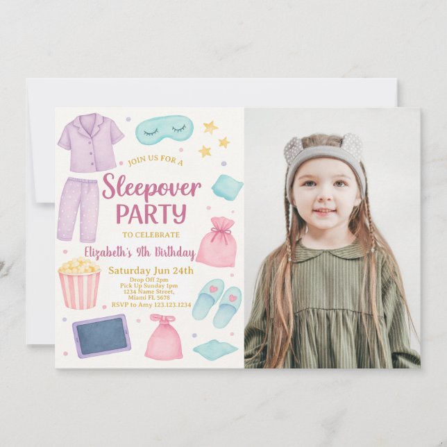 Sleepover Party Anniversaire Invitation avec photo (Devant)
