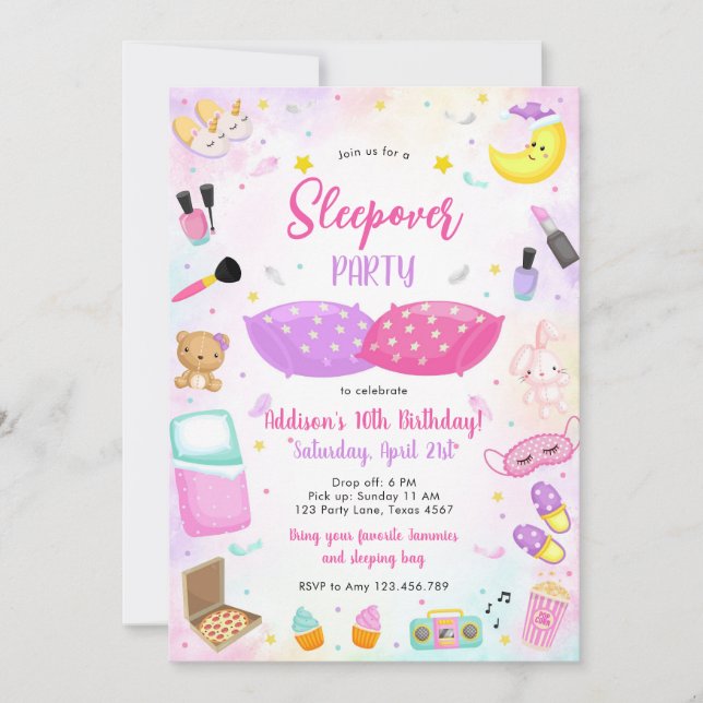 Sleepover Party Girl Spa Pink Birthday Invitation (Devant)