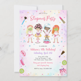 Sleepover Party Girl Spa Pink Birthday Invitation Einladung