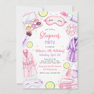 Sleepover Party Girl Spa Pink Birthday Invitation Einladung