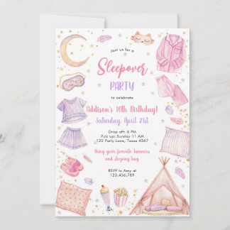 Sleepover Party Girl Spa Pink Birthday Invitation Einladung